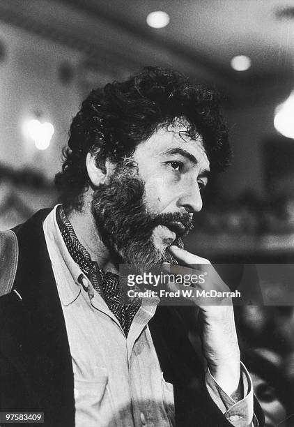 Close-up of American journalist and music critic Nat Hentoff as he attends the A.J. Liebling Counter-Convention, New York, New York, May 10, 1974....