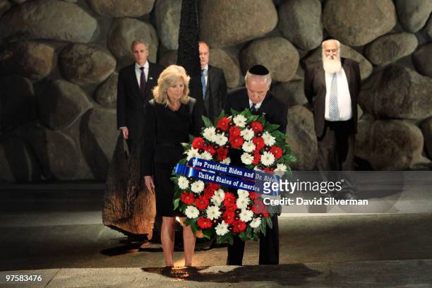 Vice-President Joe Biden and his wife, Dr. Jill Biden, lay a wreath in memory of the six million Jews who perished at the hands of the Nazis, in the...
