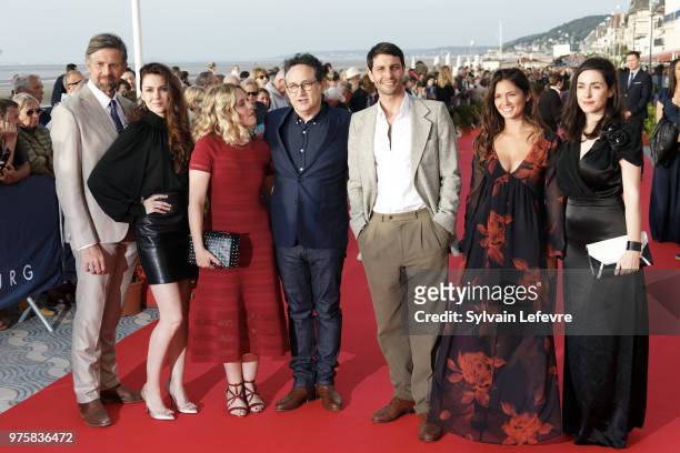 Johan Heldenbergh, Julia Faure, Alysson Paradis, Thierry Klifa, Marc Ruchmann, Ophelie Bau and Alice Vial attend photocall during Cabourg Film...