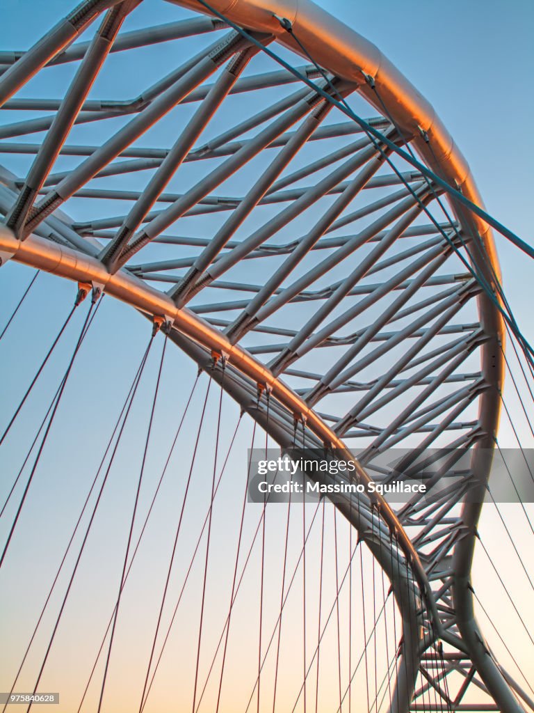Railroad bridge on blue sky, Rome, Italy