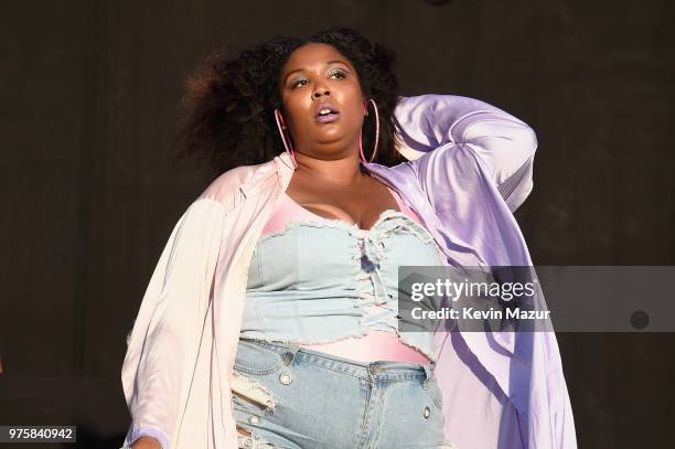 Lizzo performs on the Lawn Stage during the 2018 Firefly Music Festival on June 15, 2018 in Dover, Delaware.