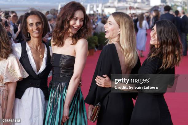 Karine Silla-Perez, Olga Kurylenko, Pascale Arbillot, Geraldine Nakache attend red carpet photocall during Cabourg Film Festival day 3 on June 15,...