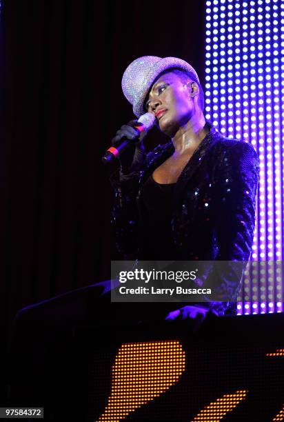 Singer Grace Jones performs during the 18th Annual Elton John AIDS Foundation Academy Award Party at Pacific Design Center on March 7, 2010 in West...