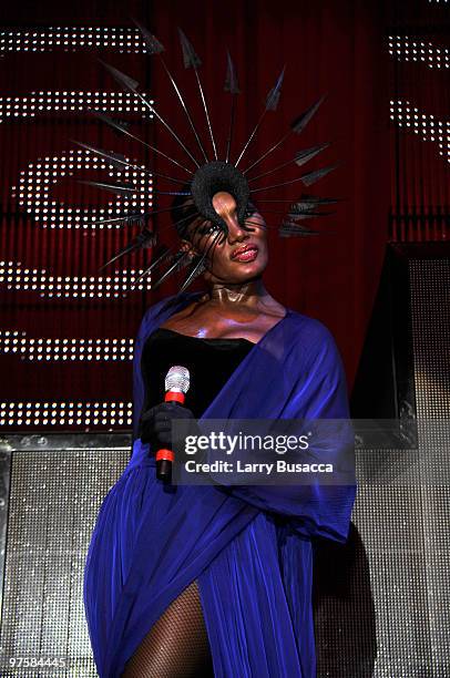 Singer Grace Jones performs during the 18th Annual Elton John AIDS Foundation Academy Award Party at Pacific Design Center on March 7, 2010 in West...