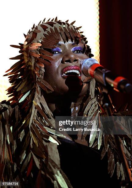 Singer Grace Jones performs during the 18th Annual Elton John AIDS Foundation Academy Award Party at Pacific Design Center on March 7, 2010 in West...