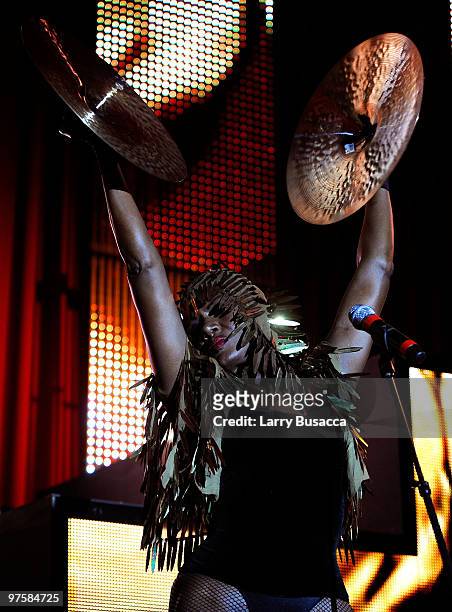Singer Grace Jones performs during the 18th Annual Elton John AIDS Foundation Academy Award Party at Pacific Design Center on March 7, 2010 in West...