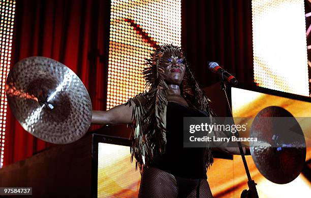 Singer Grace Jones performs during the 18th Annual Elton John AIDS Foundation Academy Award Party at Pacific Design Center on March 7, 2010 in West...