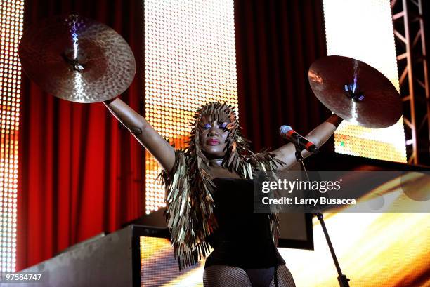 Singer Grace Jones performs during the 18th Annual Elton John AIDS Foundation Academy Award Party at Pacific Design Center on March 7, 2010 in West...