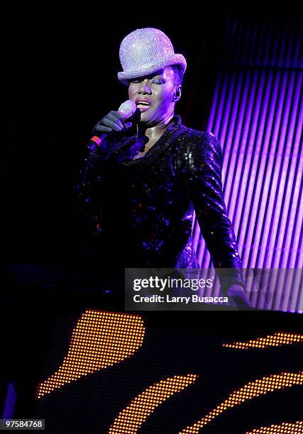 Singer Grace Jones performs during the 18th Annual Elton John AIDS Foundation Academy Award Party at Pacific Design Center on March 7, 2010 in West...