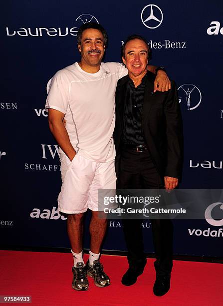Laureus Sports Academy members Daley Thompson and Hugo Porto attends the Laureus Welcome Party part of the Laureus Sports Awards 2010 at the...