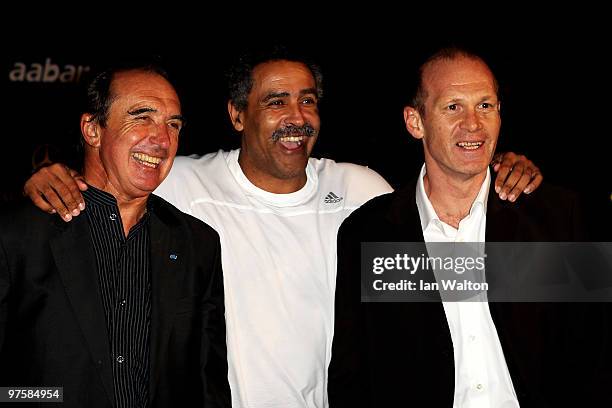 Laureus Sports Academy members Emerson Fittipaldi, Daly Thompson and guest attend the Laureus Welcome Party part of the Laureus Sports Awards 2010 at...