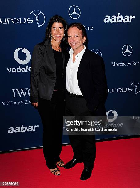 Laureus Sports Academy member Emerson Fittipaldi and guest attend the Laureus Welcome Party part of the Laureus Sports Awards 2010 at the Fairmount...