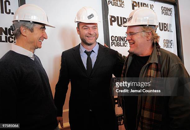 Actors Sam Waterston, Liev Schreiber and Philip Seymour Hoffman at the Public Theater Capital Campaign building renovations kick off at The Public...