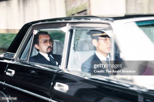 Prince Tomohito of Mikasa is seen on arrival at the Imperial Palace to see the Emperor after vomiting blood on September 20, 1988 in Tokyo, Japan.