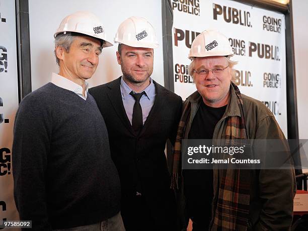 Actors Sam Waterston, Liev Schreiber and Philip Seymour Hoffman at the Public Theater Capital Campaign building renovations kick off at The Public...