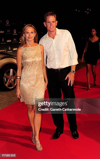 Former Cricketer Shaun Pollock and wife Patricia Lauderdale attends the Laureus Welcome Party part of the Laureus Sports Awards 2010 at the Fairmount...