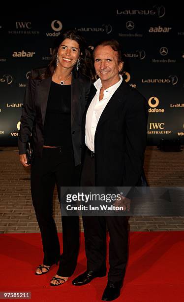 Laureus Sports Academy member Emerson Fittipaldi and guest attend the Laureus Welcome Party part of the Laureus Sports Awards 2010 at the Fairmount...