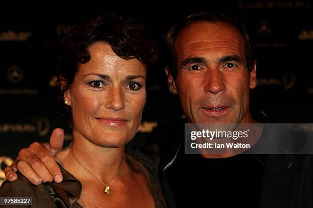 Mike Horn and wife Cathy attend the Laureus Welcome Party part of the Laureus Sports Awards 2010 at the Fairmount Hotel on March 9,2010 in Abu...