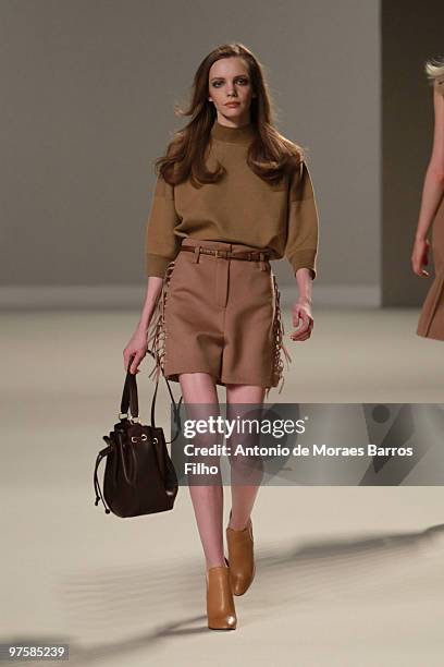 Model walks the runway during the Chloe Ready to Wear show as part of the Paris Womenswear Fashion Week Fall/Winter 2011 at Espace Ephemere Tuileries...