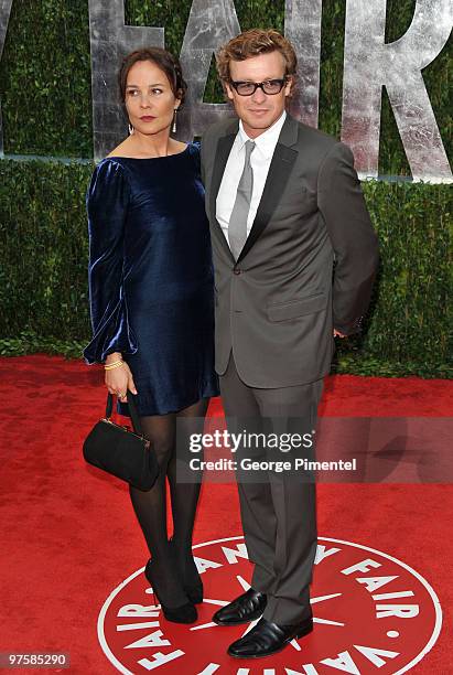 Actor Simon Baker and actress Rebecca Rigg arrive at the 2010 Vanity Fair Oscar Party hosted by Graydon Carter held at Sunset Tower on March 7, 2010...