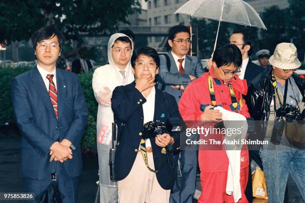 Media reporters and photographers gather in front of the Imperial Palace after Emperor Hirohito vomiting blood on September 22, 1988 in Tokyo, Japan.