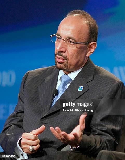 Khalid al-Falih, chief executive officer of Saudi Arabian Oil Co., also known as Saudi Aramco, speaks at the 2010 CERAWEEK conference in Houston,...