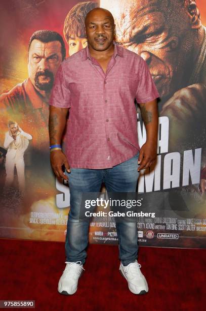 Actor and former boxer Mike Tyson attends the world premiere of the movie "China Salesman" at the Cannery Casino Hotel on June 15, 2018 in North Las...