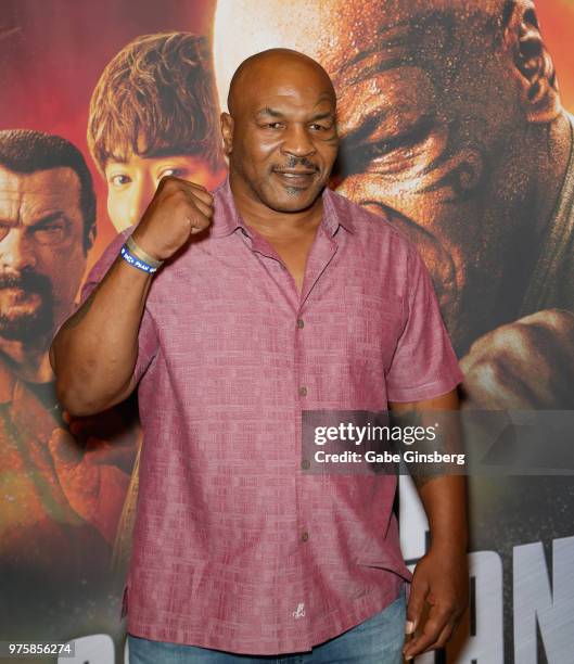 Actor and former boxer Mike Tyson attends the world premiere of the movie "China Salesman" at the Cannery Casino Hotel on June 15, 2018 in North Las...