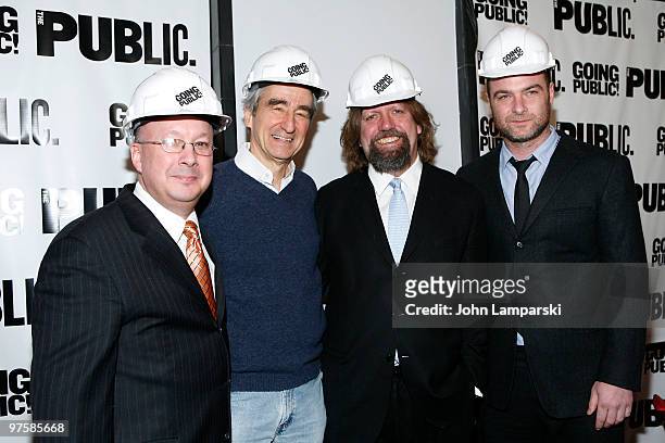 Andrew D. Hamingson, Sam Waterston, Oskar Eustis and Liev Schreiber attend the Public Theater Capital Campaign launch and building renovations...