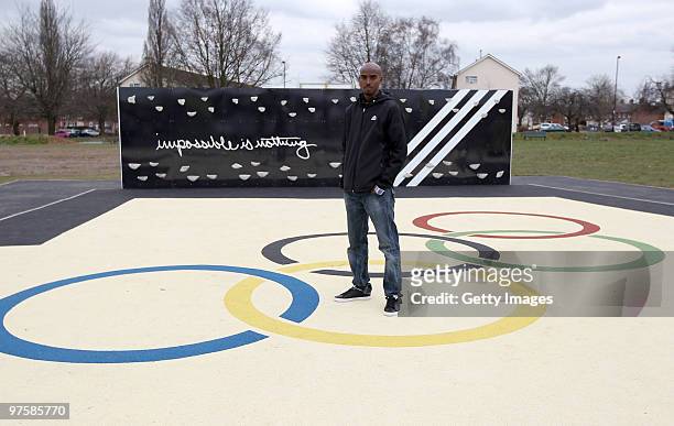 Athlete Mo Farah poses for a picture during the opening of the adiZone at Mansel Park on March 9 2010 in Southampton, England. AdiZones are designed...