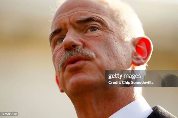 Greek Prime Minister George Papandreou takes questions from members of the news media after a meeting at the White House March 9, 2010 in Washington,...