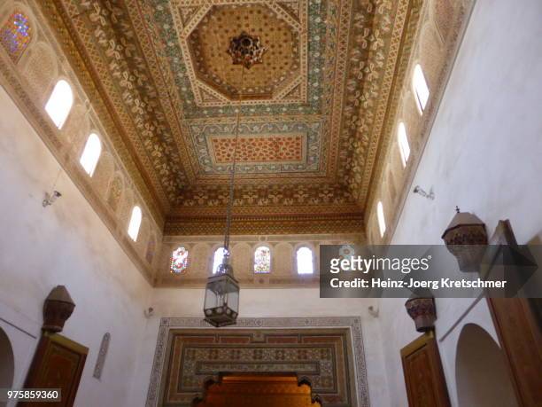 bahia palace, marrakesh, ceiling - bahia palace stock pictures, royalty-free photos & images