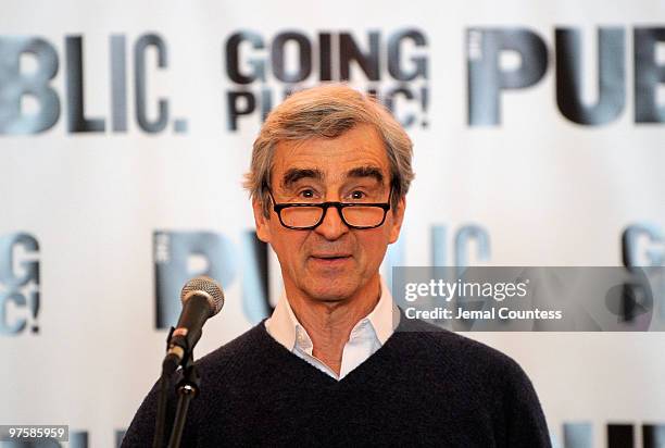 Actor Sam Waterston speaks at the Public Theater Capital Campaign building renovations kick off at The Public Theater on March 9, 2010 in New York...