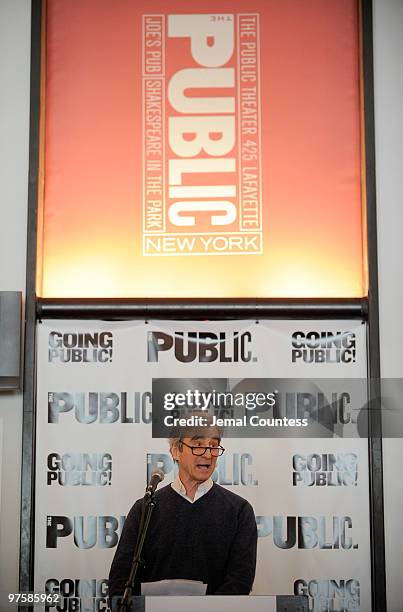 Actor Sam Waterston speaks at the Public Theater Capital Campaign building renovations kick off at The Public Theater on March 9, 2010 in New York...