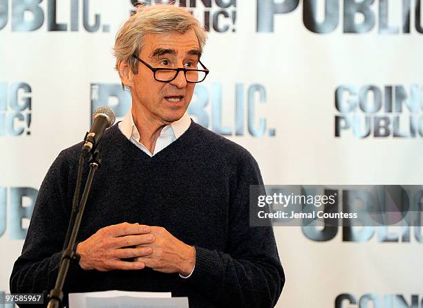 Actor Sam Waterston speaks at the Public Theater Capital Campaign building renovations kick off at The Public Theater on March 9, 2010 in New York...