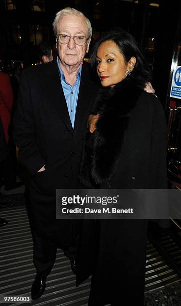 Michael Caine and Shakira Caine arrive at the World Premiere of 'Love Never Dies', at the Adelphi Theatre on March 9, 2010 in London, England.