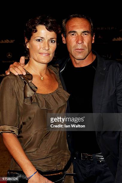 Mike Horn and wife Cathy attend the Laureus Welcome Party part of the Laureus Sports Awards 2010 at the Fairmount Hotel on March 9,2010 in Abu...