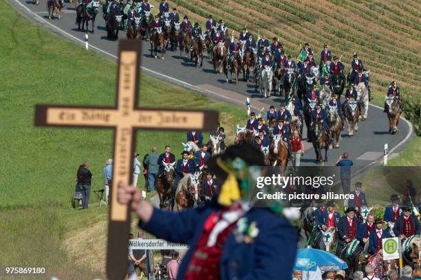 May 2018, Germany, Bad Koetzing: Participants of the Whit Monday procession ride their horses. This event, counting with almost 900 participants,...