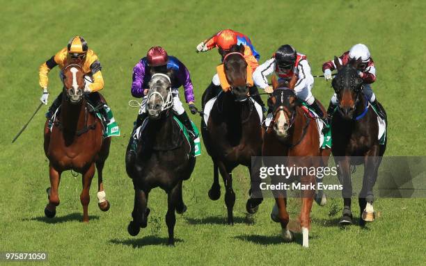 Kerrin McEvoy on My Blue Jeans wins race 3 during Sydney racing at Rosehill Gardens on June 16, 2018 in Sydney, Australia.