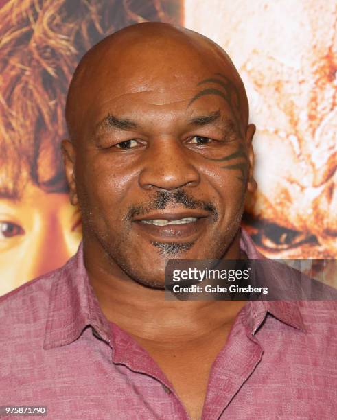 Actor and former boxer Mike Tyson attends the world premiere of the movie "China Salesman" at the Cannery Casino Hotel on June 15, 2018 in North Las...