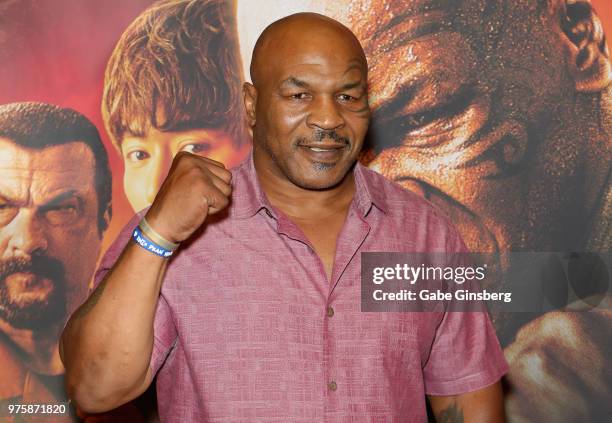 Actor and former boxer Mike Tyson attends the world premiere of the movie "China Salesman" at the Cannery Casino Hotel on June 15, 2018 in North Las...