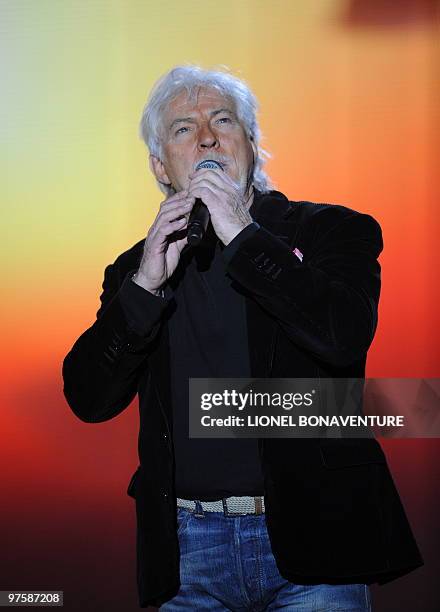 French singer Hugues Aufray performs on stage during the 25th Victoires de la Musique yearly French music awards ceremony on March 6, 2010 at the...