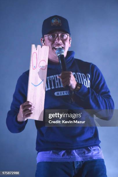 Logic performs on the Backyard Stage during the 2018 Firefly Music Festival on June 15, 2018 in Dover, Delaware.