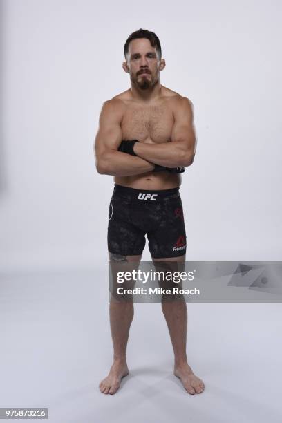 Jake Ellenberger poses for a portrait during a UFC photo session on May 29, 2018 in Utica, New York.