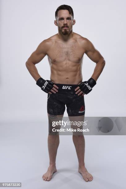 Jake Ellenberger poses for a portrait during a UFC photo session on May 29, 2018 in Utica, New York.