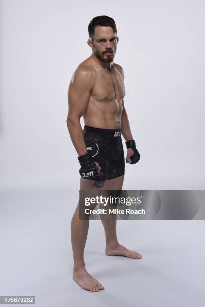 Jake Ellenberger poses for a portrait during a UFC photo session on May 29, 2018 in Utica, New York.