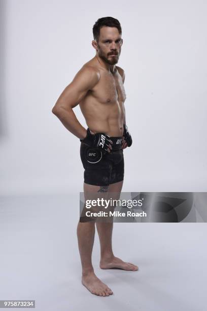 Jake Ellenberger poses for a portrait during a UFC photo session on May 29, 2018 in Utica, New York.