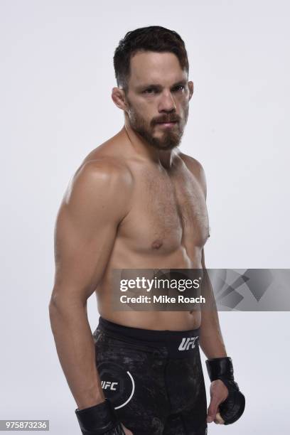 Jake Ellenberger poses for a portrait during a UFC photo session on May 29, 2018 in Utica, New York.