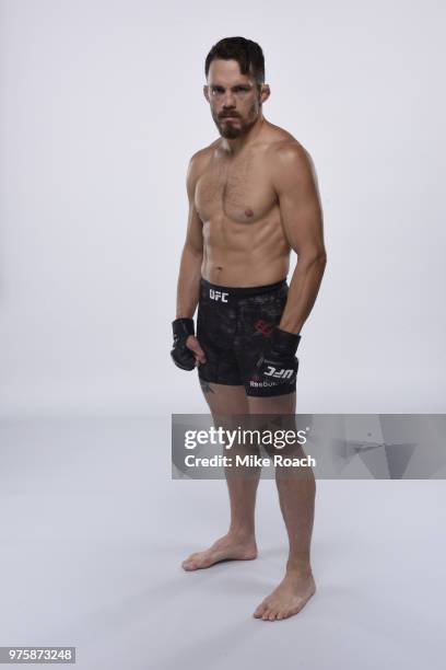 Jake Ellenberger poses for a portrait during a UFC photo session on May 29, 2018 in Utica, New York.