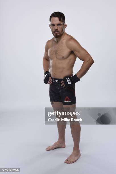 Jake Ellenberger poses for a portrait during a UFC photo session on May 29, 2018 in Utica, New York.